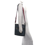GG Supreme Monogram Appia Calfskin Web Flat Messenger Bag Black Grey