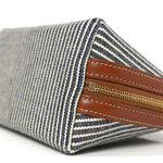 Canvas Calfskin Striped Triomphe Clutch On Chain Navy Blue Tan