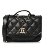 Caviar Quilted Business Affinity Clutch With Chain Black