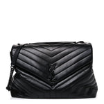 Calfskin Y Quilted Monogram Monochrome Large Loulou Chain Satchel Black