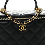 Lambskin Quilted Metal Small Top Handle Vanity Case With Chain Black