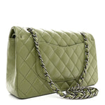 Lambskin Quilted Medium Double Flap Green