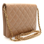 Shiny Aged Calfskin Quilted Clutch With Chain Dark Beige