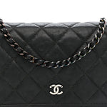 Crumpled Calfskin Quilted Wallet On Chain WOC So Black