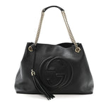Pebbled Calfskin Medium Soho Chain Shoulder Bag Black