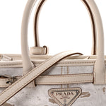 Linen Calfskin Triangle Mini Bonnie Hand Bag White