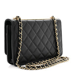 Lambskin Quilted Trendy CC Wallet On Chain WOC Black