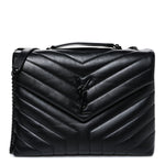 Calfskin Y Quilted Monogram Monochrome Medium Loulou Chain Satchel Black