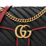 Vintage Effect Calfskin Matelasse Diagonal Small Torchon GG Marmont Shoulder Bag Black Romantic Cherry