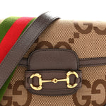 Monogram Jumbo GG Textured Dollar Calfskin Web Mini Horsebit 1955 Shoulder Bag Camel Ebony New Acero
