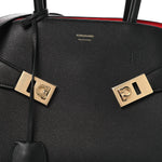 Calfskin Medium Hug Soft Bicolor Shoulder Bag Black Flame Red