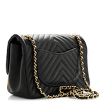 Calfskin Chevron Quilted Mini Rock The Corner Flap Black