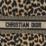 Canvas Mizza Embroidered Small Leopard Book Tote Beige