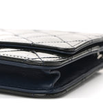 Patent Quilted Wallet On Chain WOC Navy Blue