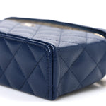 Caviar Quilted Top Handle Slim Vanity With Chain Navy