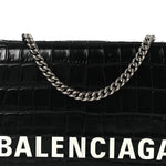 Shiny Calfskin Logo Crocodile Embossed Ville Wallet on Chain Black