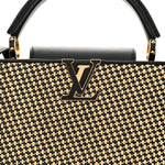 Raffia Calfskin Capucines MM Black Ecru