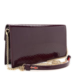 Patent Birdy Snakeskin Embossed Loubi54 Crossbody Clutch Merlot