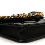 Patent Quilted Chain Around Heart Mini Chain Flap Black
