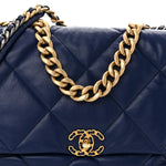 Goatskin Quilted Maxi Chanel 19 Flap Dark Blue