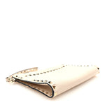 Pebbled Calfskin Rockstud Wristlet Clutch White