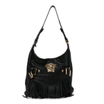 Calfskin Palazzo Fringe Shoulder Bag Black