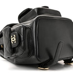 Shiny Caviar Quilted Small Duma Pockets Drawstring Backpack Black