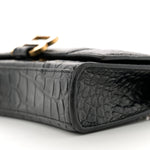 Shiny Calfskin Crocodile Embossed Hourglass Chain Bag Black