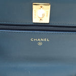 Lambskin Quilted Trendy CC Wallet On Chain WOC Blue