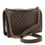 Iridescent Goatskin Quilted New Medium Boy Flap Bronze