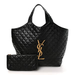 Lambskin Quilted Maxi Icare Shopping Tote Black