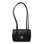 Shiny Caviar Mini Preppy Coco Shoulder Bag Black