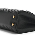 Shiny Sheepskin Chevron Quilted Collar and Tie Flap Black