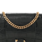 Shiny Calfskin Crocodile Embossed Hourglass Chain Bag Black