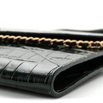Calfskin Crocodile Embossed Envelope Clutch With Chain Emerald