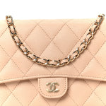 Caviar Quilted Phone Holder Wallet on Removable Chain Light Beige