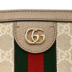 GG Supreme Monogram Textured Dollar Calfskin Web Medium Ophidia Shopping Tote Beige Mystic White Oatmeal