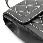 Calfskin Quilted Wild Stitch Large Top Handle Flap Black