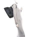 Aged Calfskin Pony Hair Quilted Small Miss Pony Drawstring Tote Black