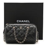 Caviar Quilted Barrel Clutch With Chain Black