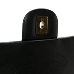 Glazed Calfskin Quilted Large Gold Bar Top Handle Flap Black