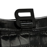 Shiny Calfskin Monochrome Crocodile Embossed Hourglass Chain Bag Black