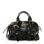 Crinkled Calfskin Small Grand Tour Bowling Bag Black