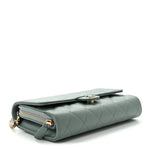 Caviar Quilted Phone Holder Wallet on Removable Chain Light Blue