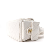 Shiny Lambskin Quilted Trendy Pockets Hobo White