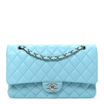 Lambskin Quilted Medium Double Flap Light Blue