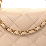 Lambskin Quilted Metal Enamel Chain Top Handle Square Flap Beige