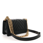 Calfskin Chevron Quilted Medium Boy Flap Black