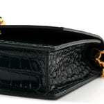 Glazed Calfskin Crocodile Embossed Small Skull Shoulder Bag Green