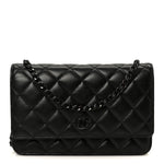 Pearly Lambskin Quilted Wallet On Chain WOC So Black